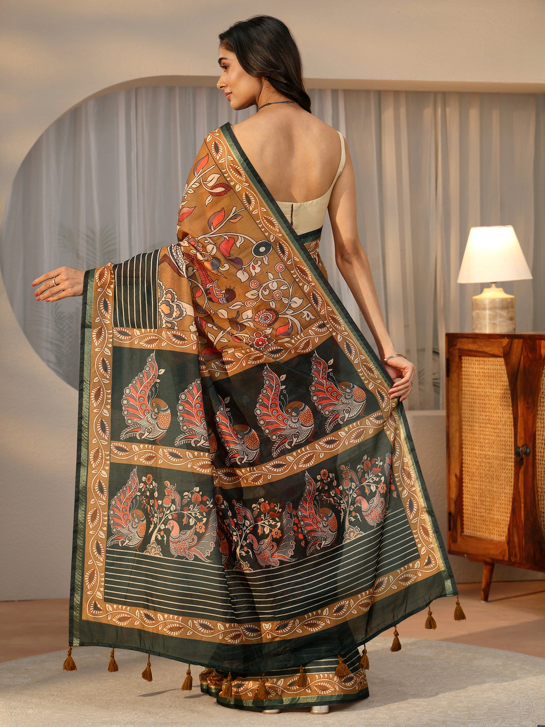 Libas Multi Colour Kalamkari Print Cotton Blend Saree