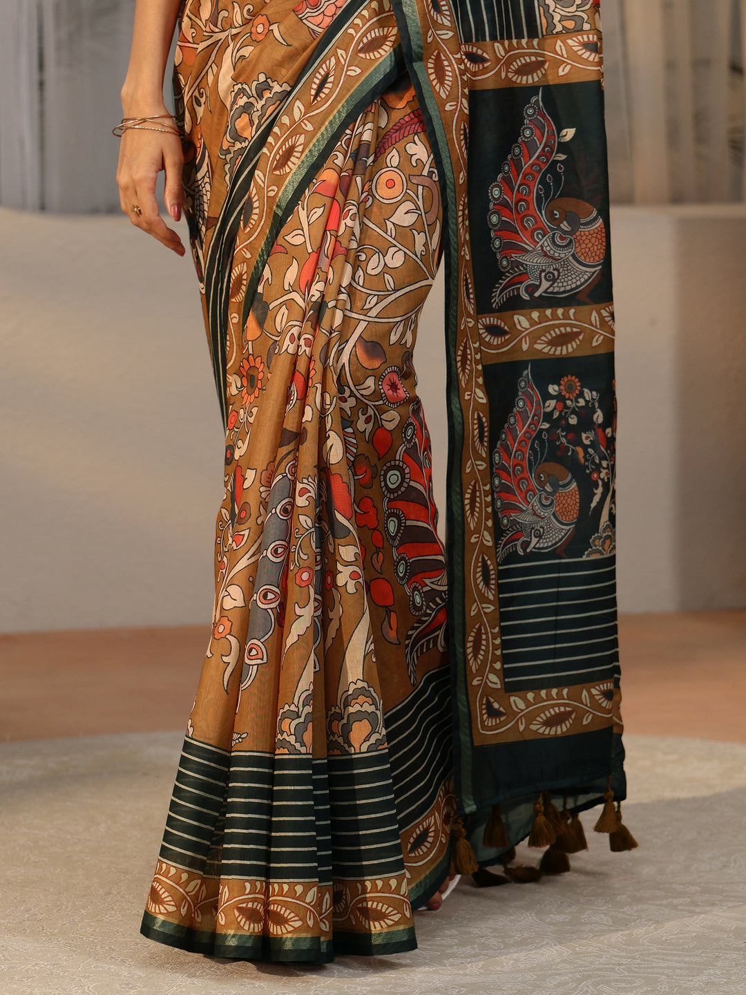 Libas Multi Colour Kalamkari Print Cotton Blend Saree