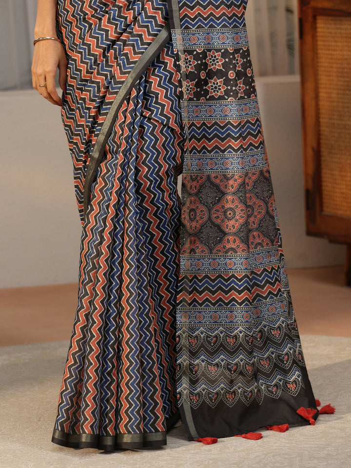 Libas Multi Colour Chevron Printed Cotton Blend Saree