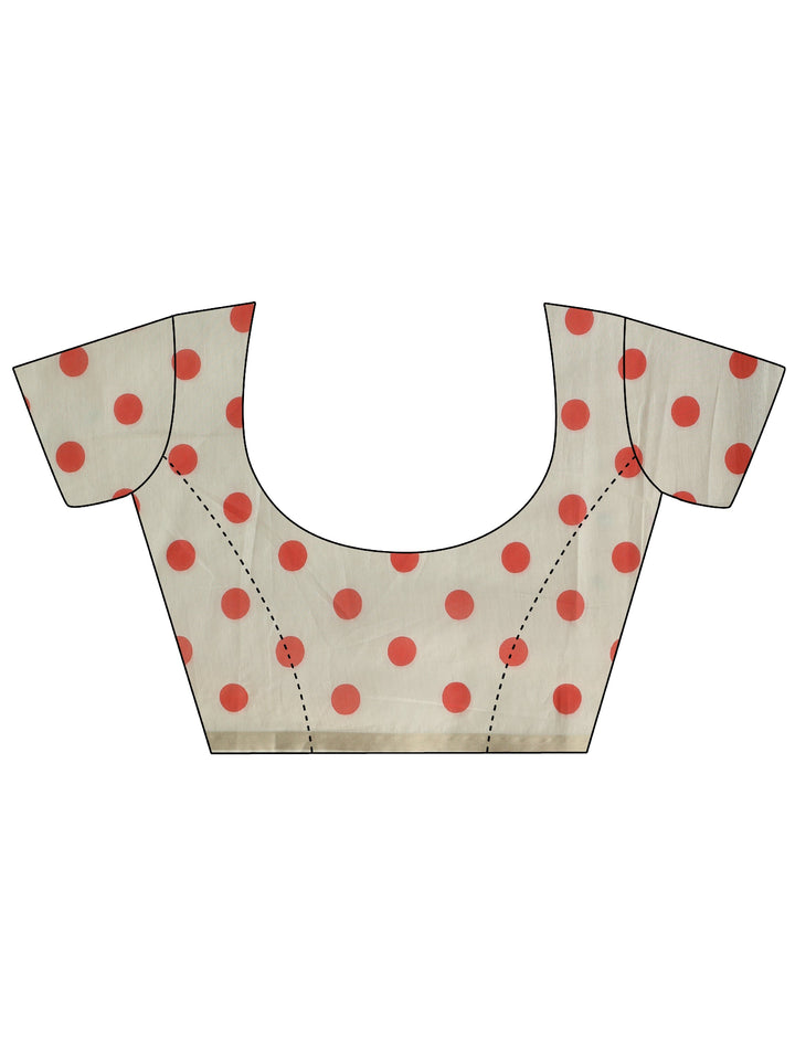 Libas Beige Polka Dot Print Cotton Blend Saree