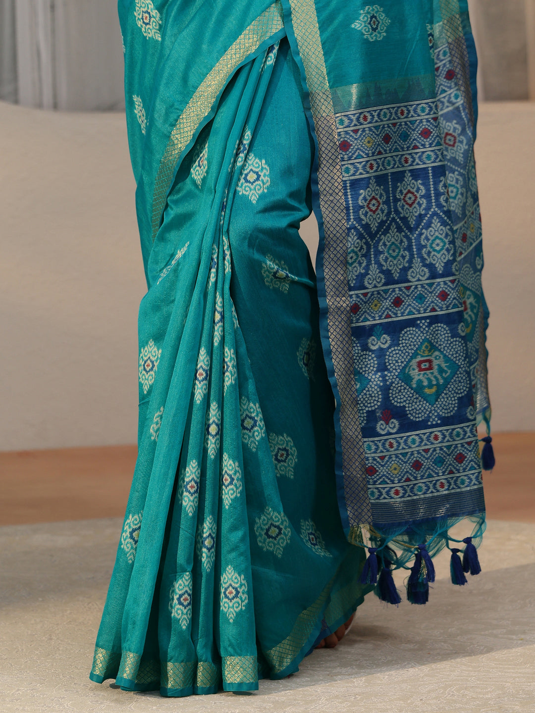 Libas Teal Blue Woven Design Silk Blend Saree