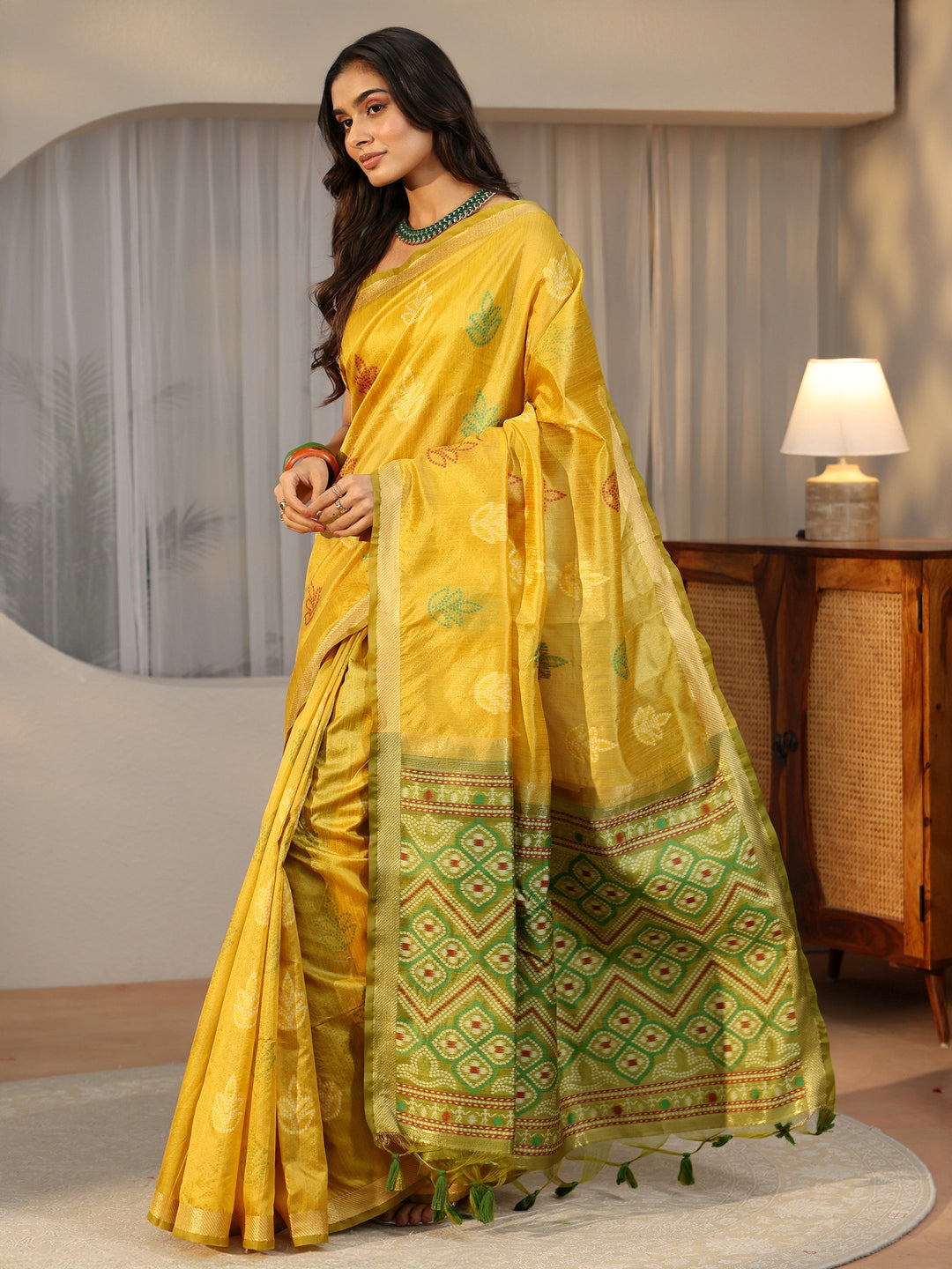 Libas Mustard Bandhani Silk Blend Saree