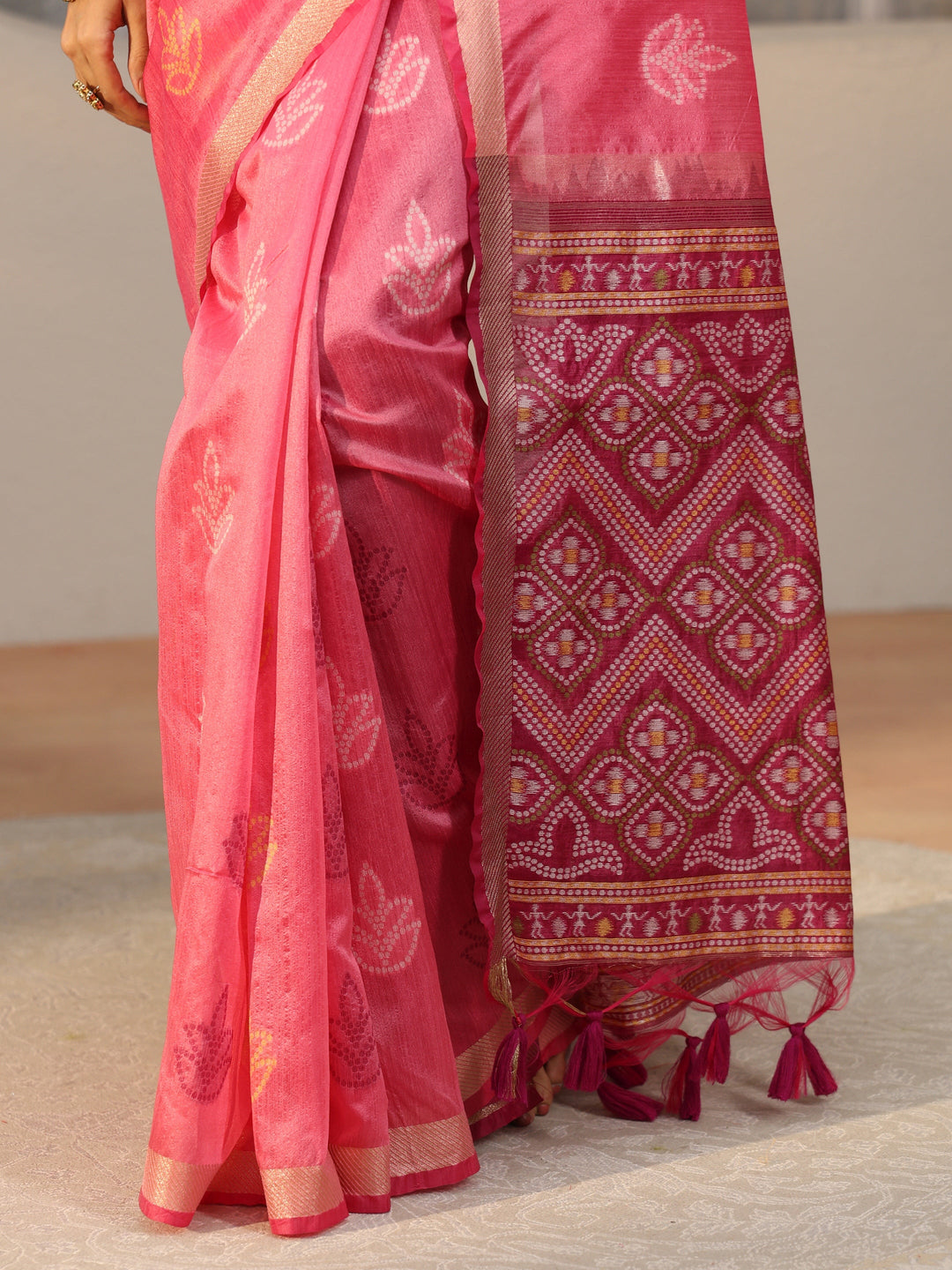 Libas Dusty Rose Pink Bandhani Silk Blend Saree