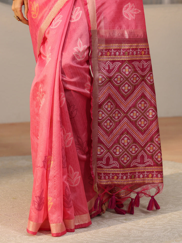 Libas Dusty Rose Pink Bandhani Silk Blend Saree