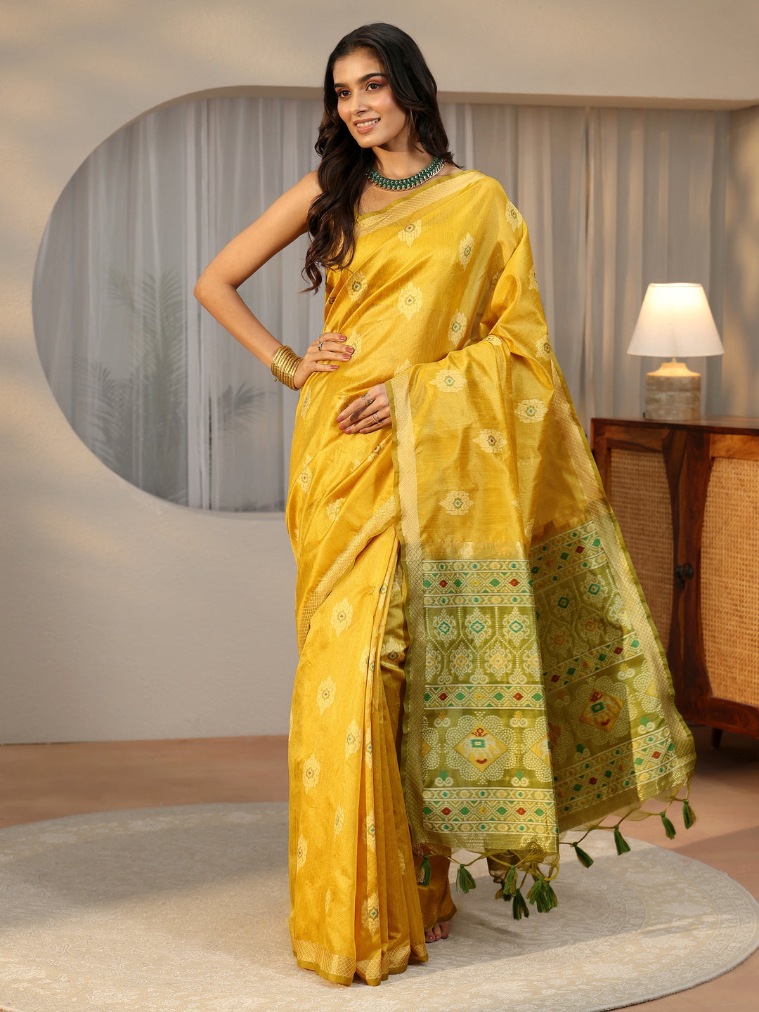 Libas Mustard Woven Design Silk Blend Saree