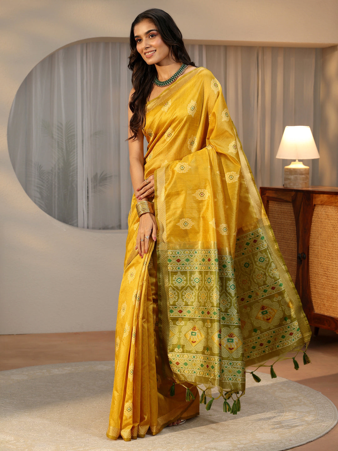 Libas Mustard Woven Design Silk Blend Saree