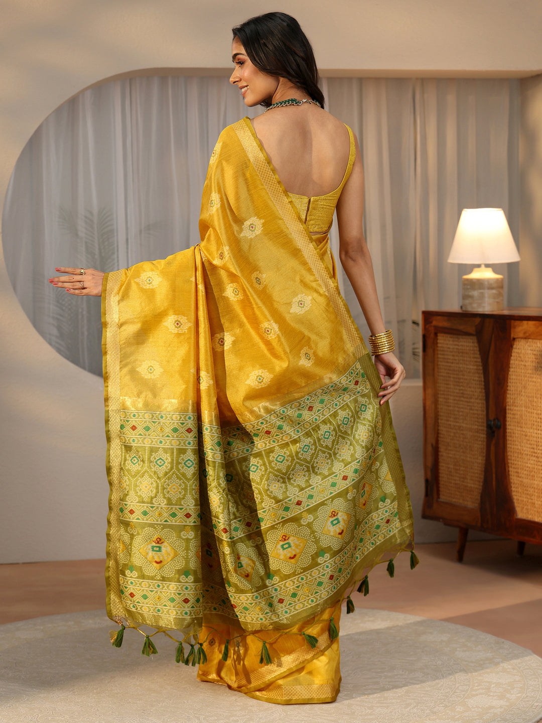 Libas Mustard Woven Design Silk Blend Saree