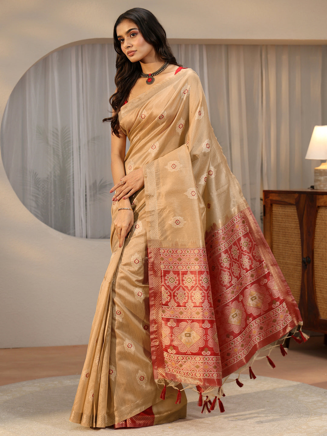 Libas Gold Woven Design Silk Blend Saree