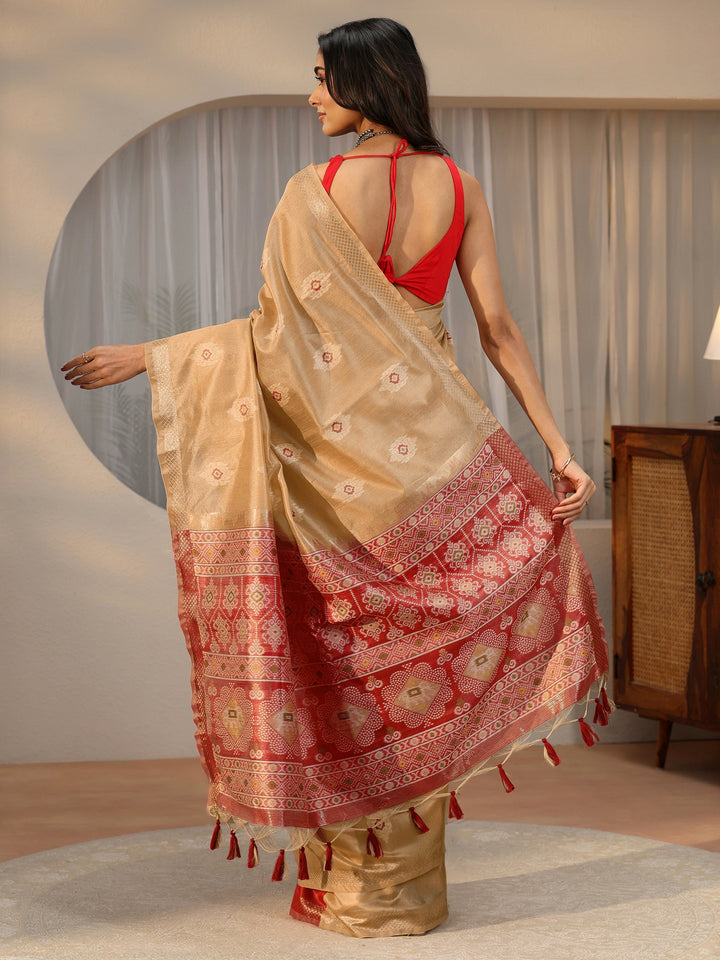 Libas Gold Woven Design Silk Blend Saree