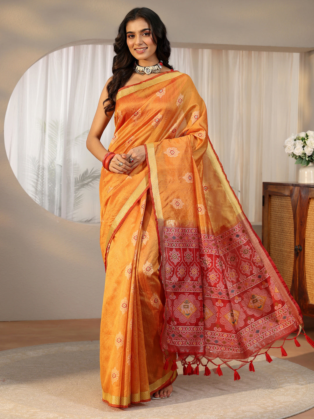 Libas Orange Woven Design Silk Blend Saree