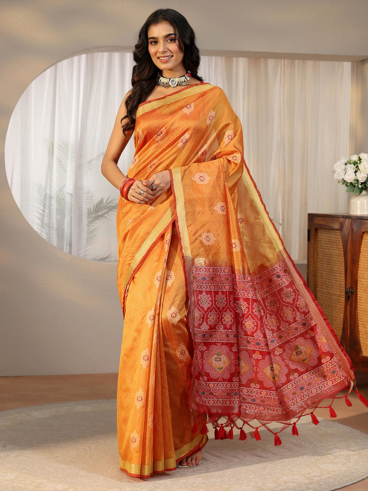Libas Orange Woven Design Silk Blend Saree