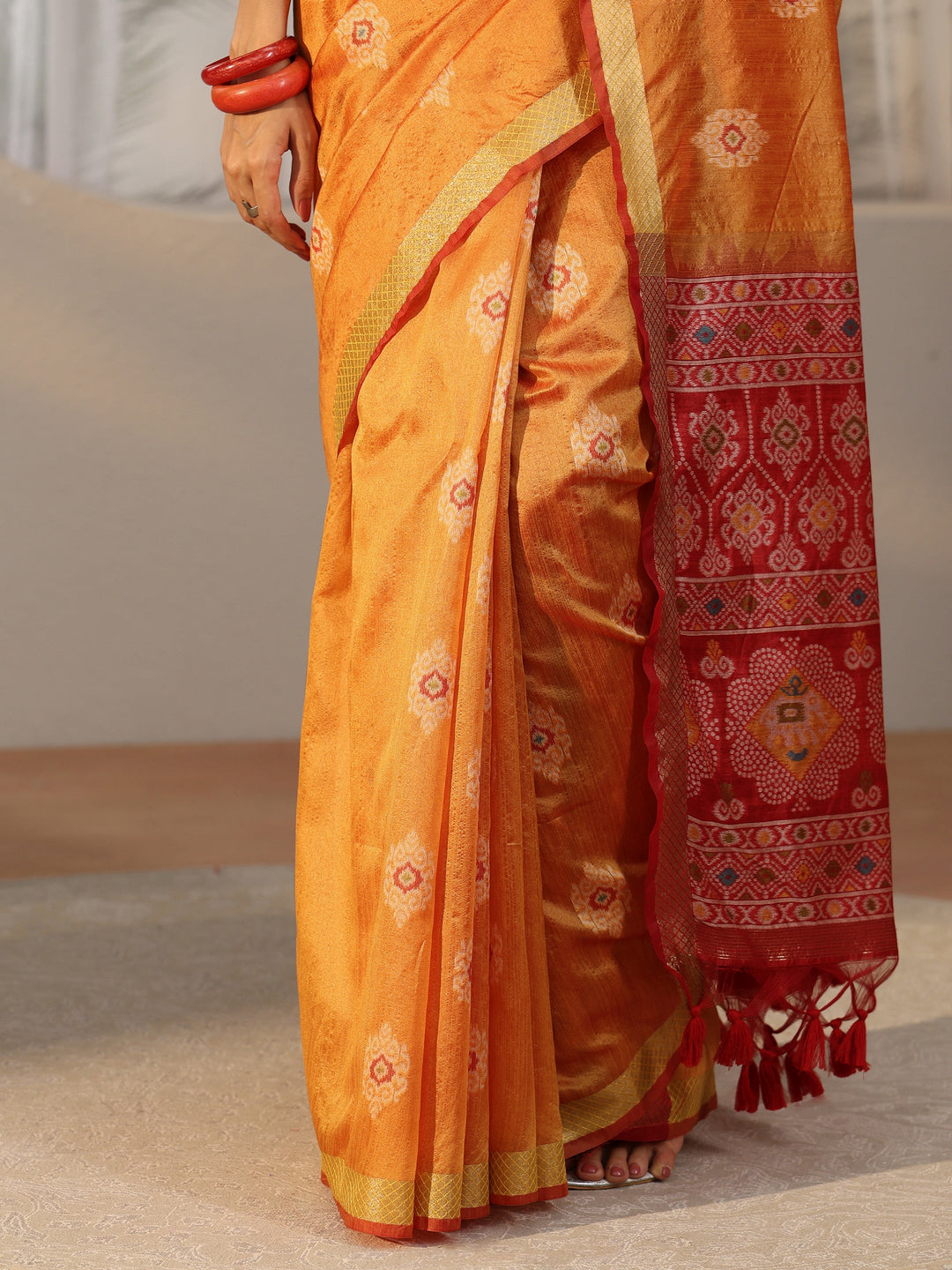 Libas Orange Woven Design Silk Blend Saree
