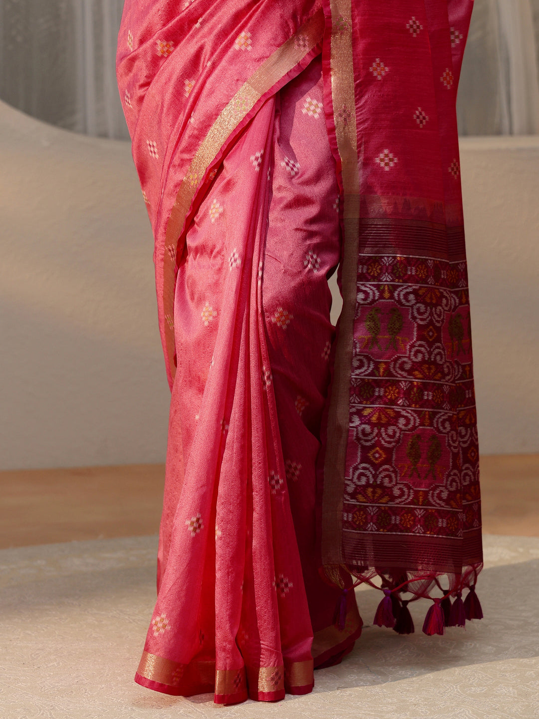 Libas Rose Pink Woven Design Silk Blend Saree