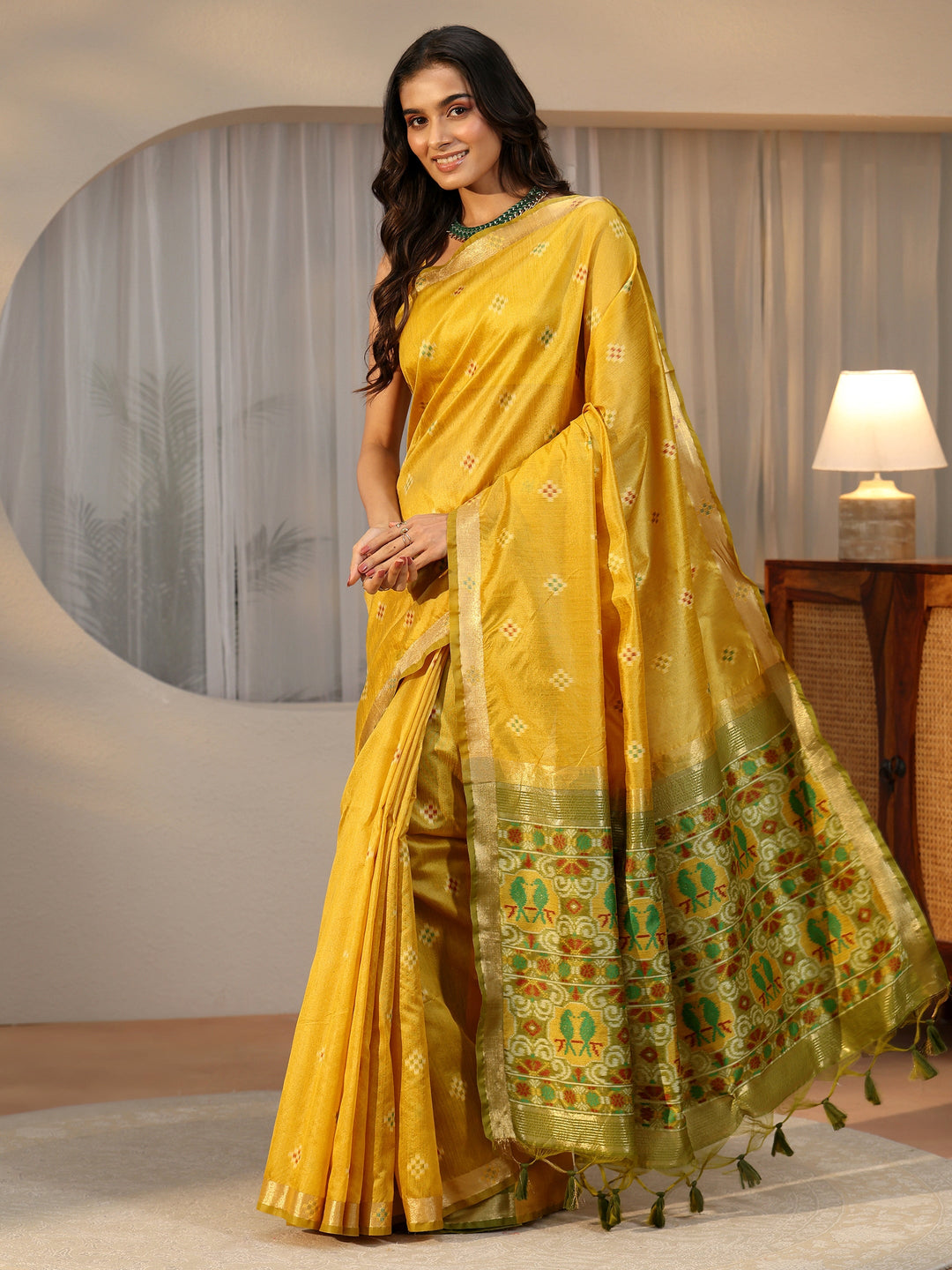 Libas Mustard Woven Design Silk Blend Saree