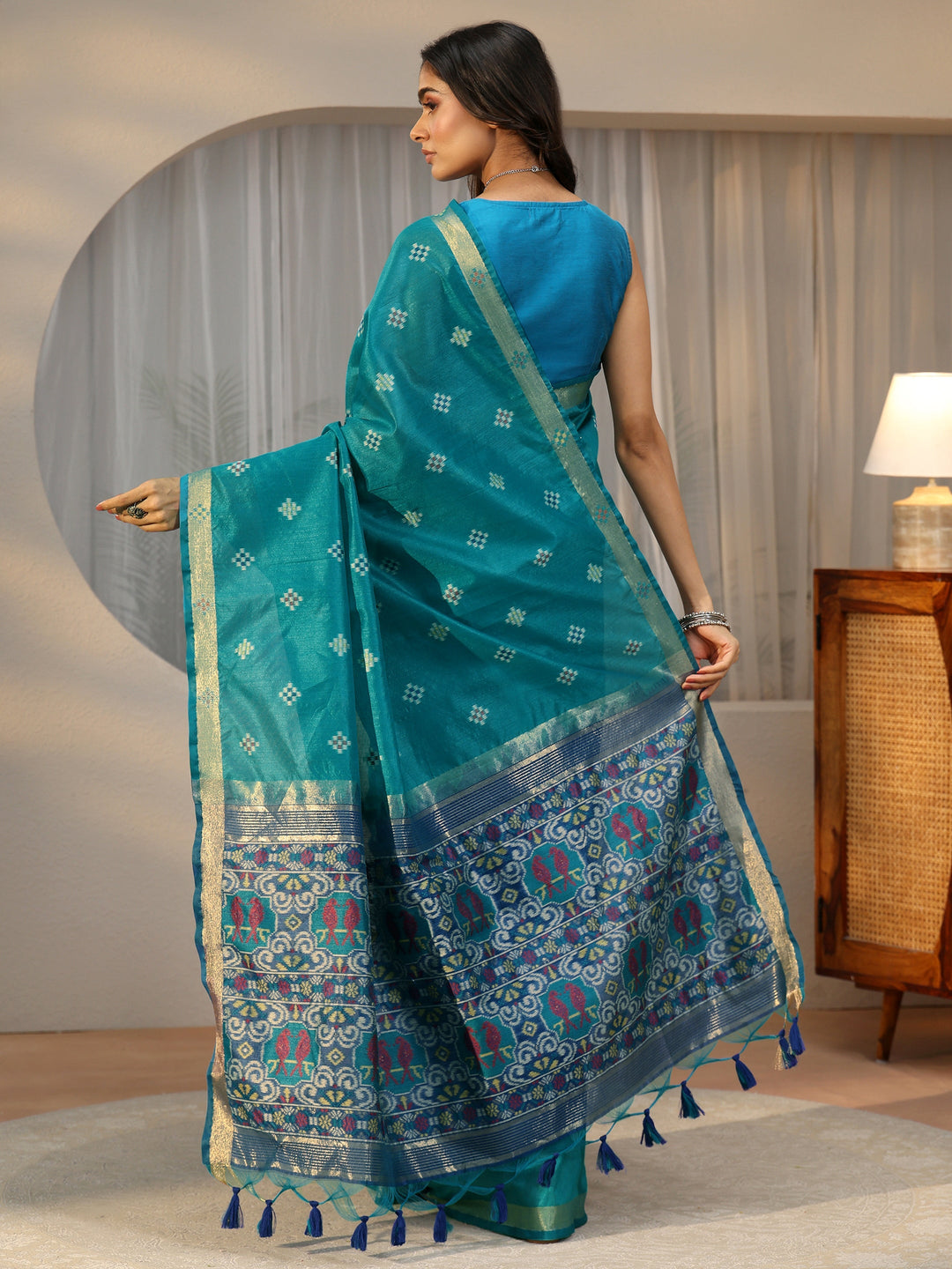 Libas Teal Blue Woven Design Silk Blend Saree