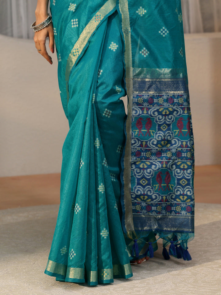 Libas Teal Blue Woven Design Silk Blend Saree