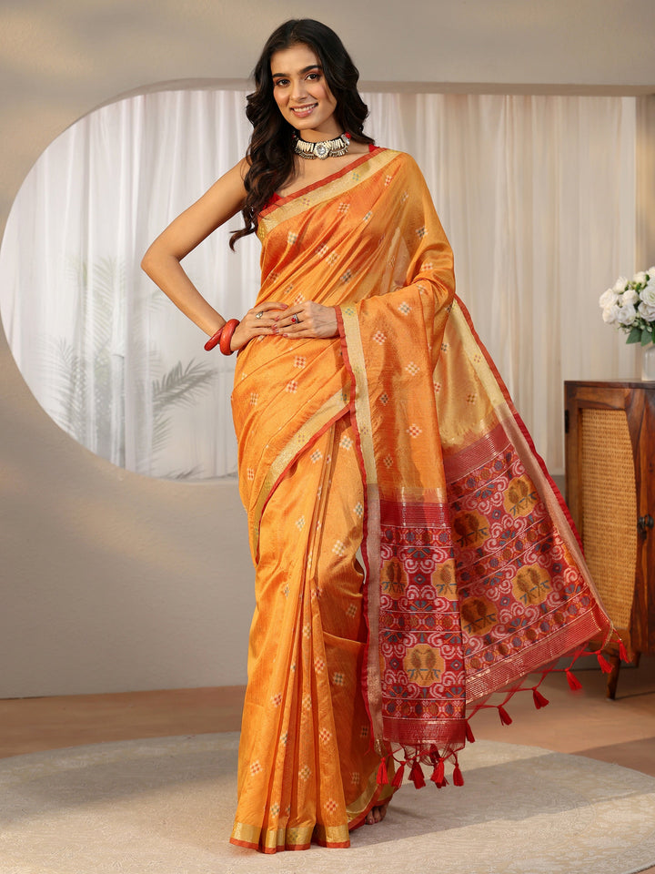 Libas Orange Woven Design Silk Blend Saree