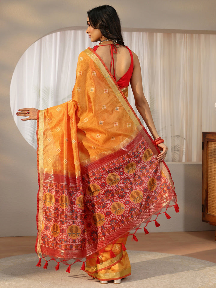 Libas Orange Woven Design Silk Blend Saree