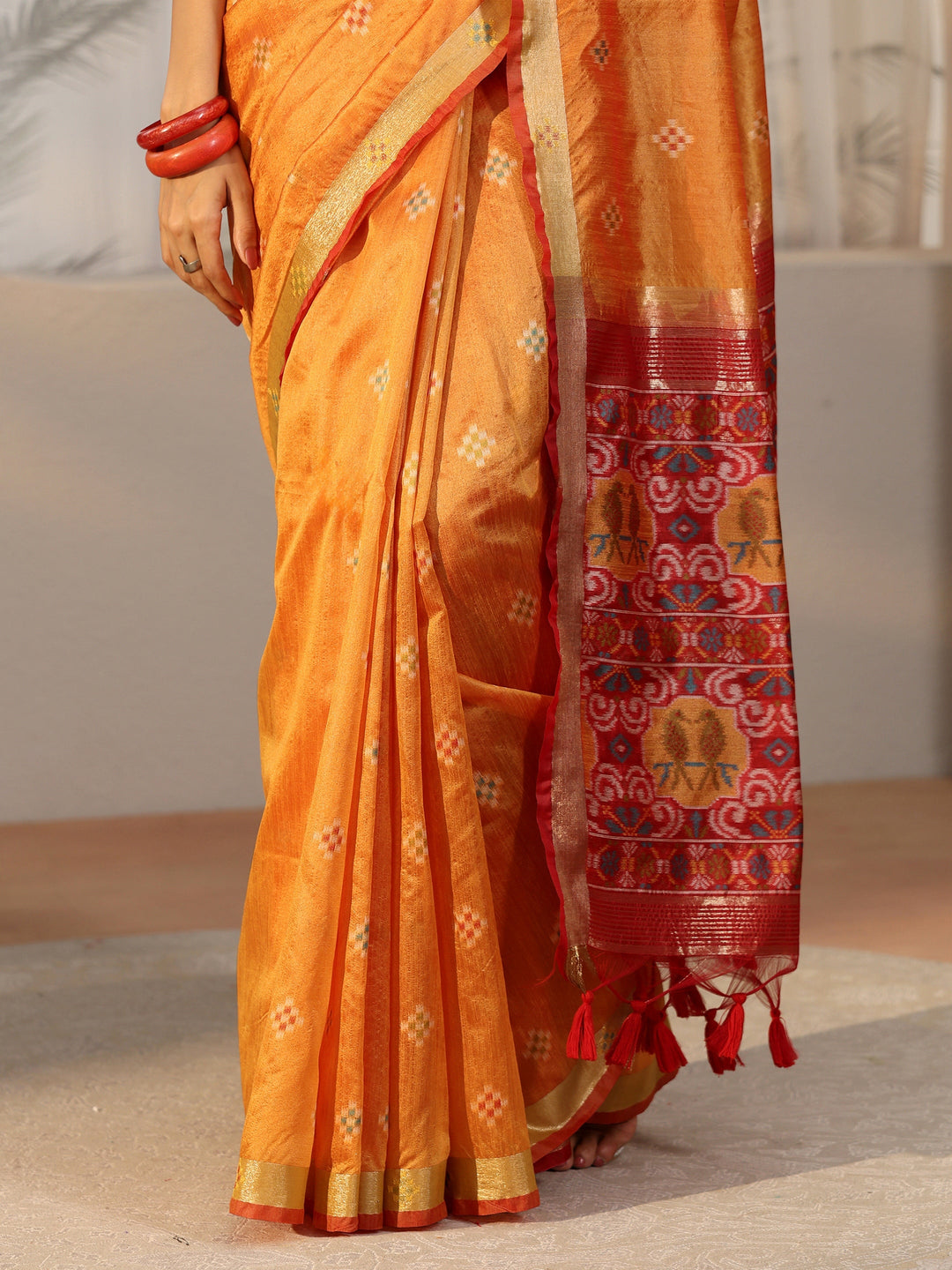 Libas Orange Woven Design Silk Blend Saree