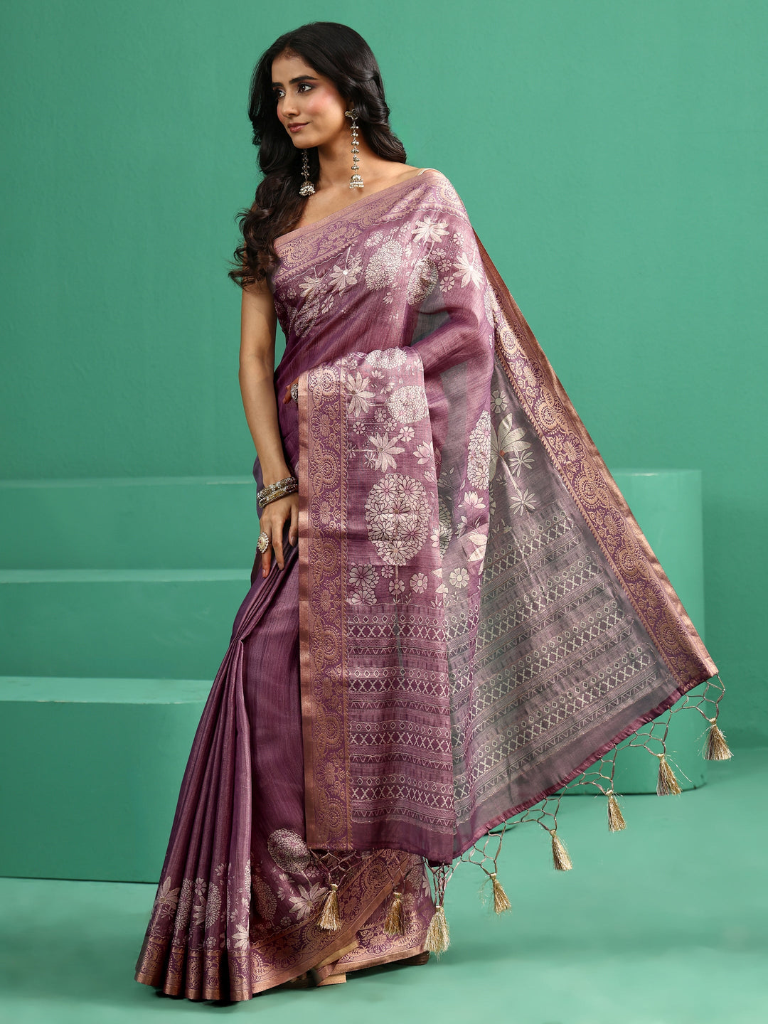 Libas Lavender Pichwai Tree Print Silk Blend Saree