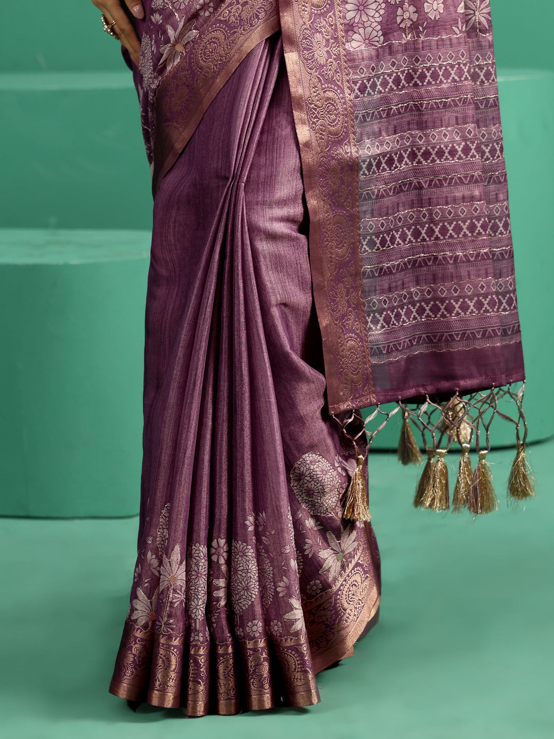 Libas Lavender Pichwai Tree Print Silk Blend Saree