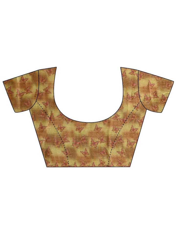 Libas Mustard Butterfly Print Chiffon Saree
