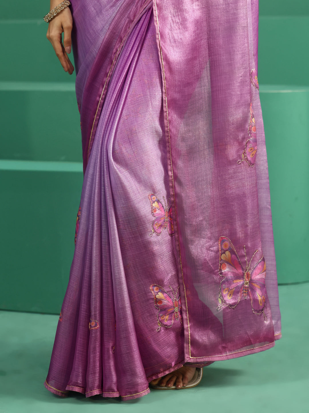Libas Light Purple Butterfly Print Chiffon Saree