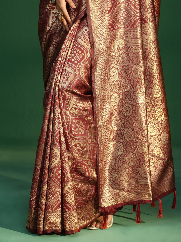 Libas Crimson Red Brocade Saree