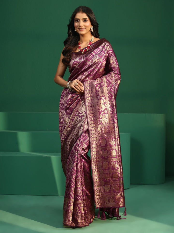 Libas Rose Pink Brocade Saree with Elephant Motifs