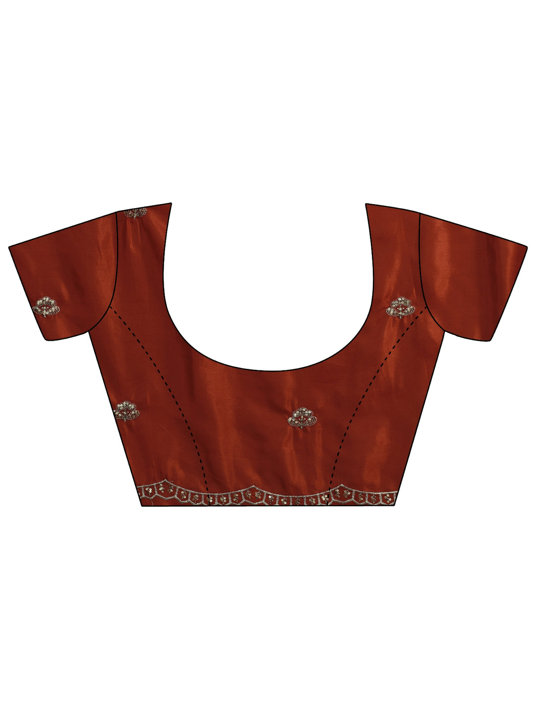 Libas Burnt Orange Sequin Embellished Leafy Pattern Satin Saree