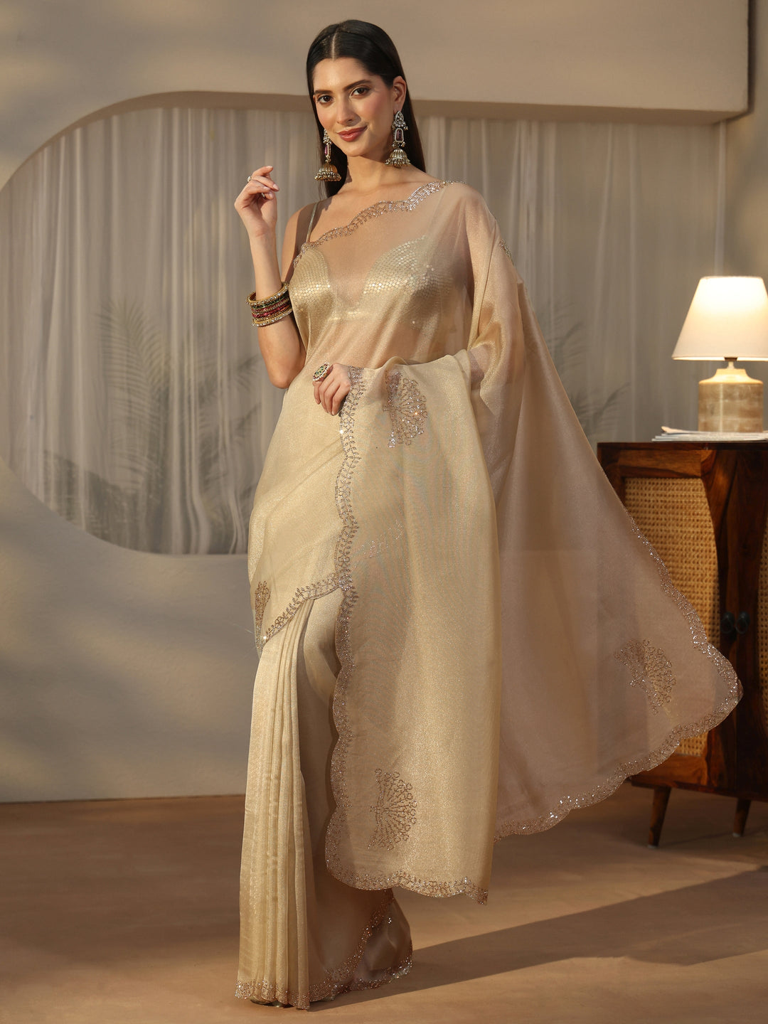Libas Green Peacock Embellished Saree