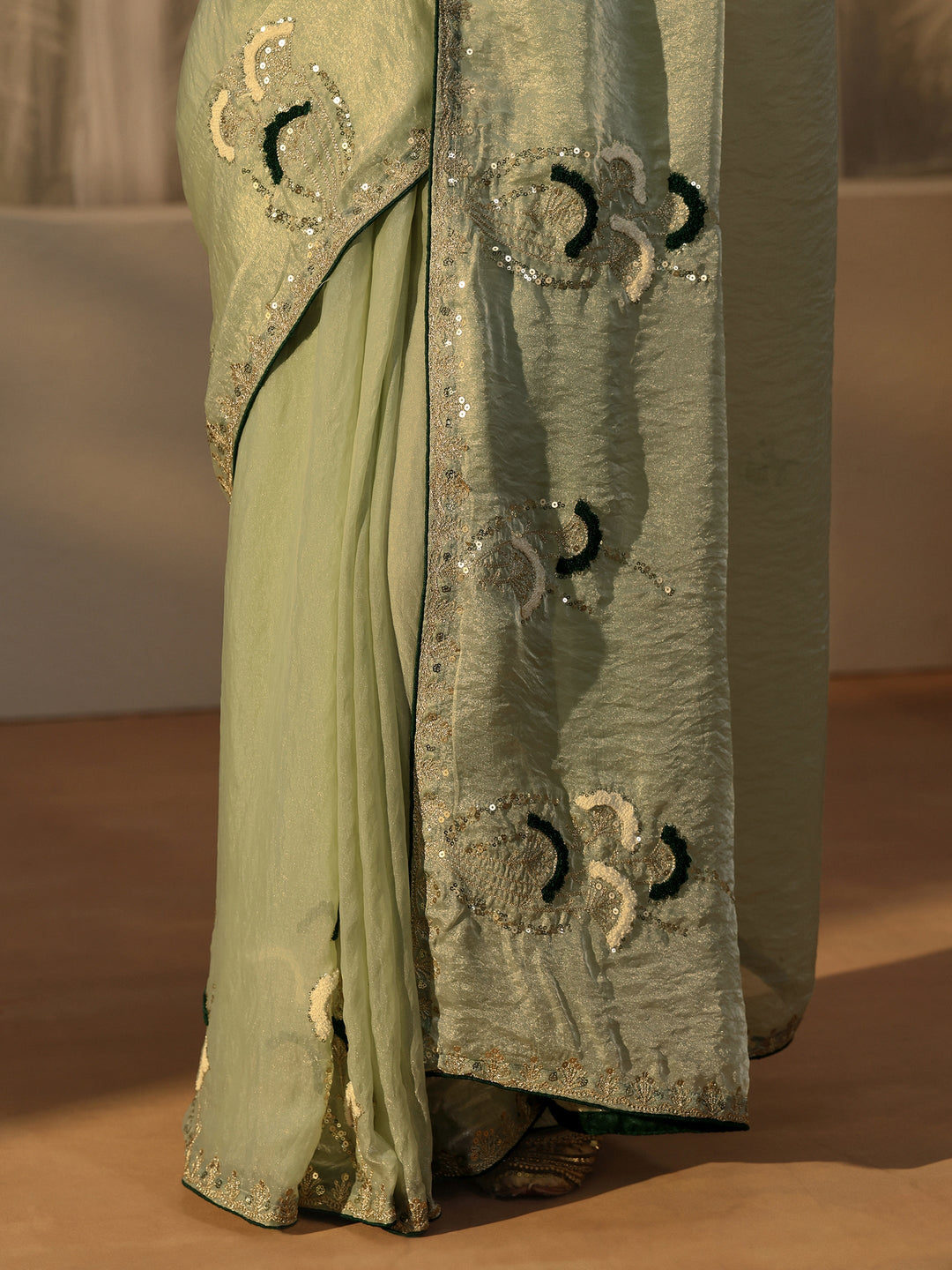 Libas Light Green Sequin Embellished Tissue Saree