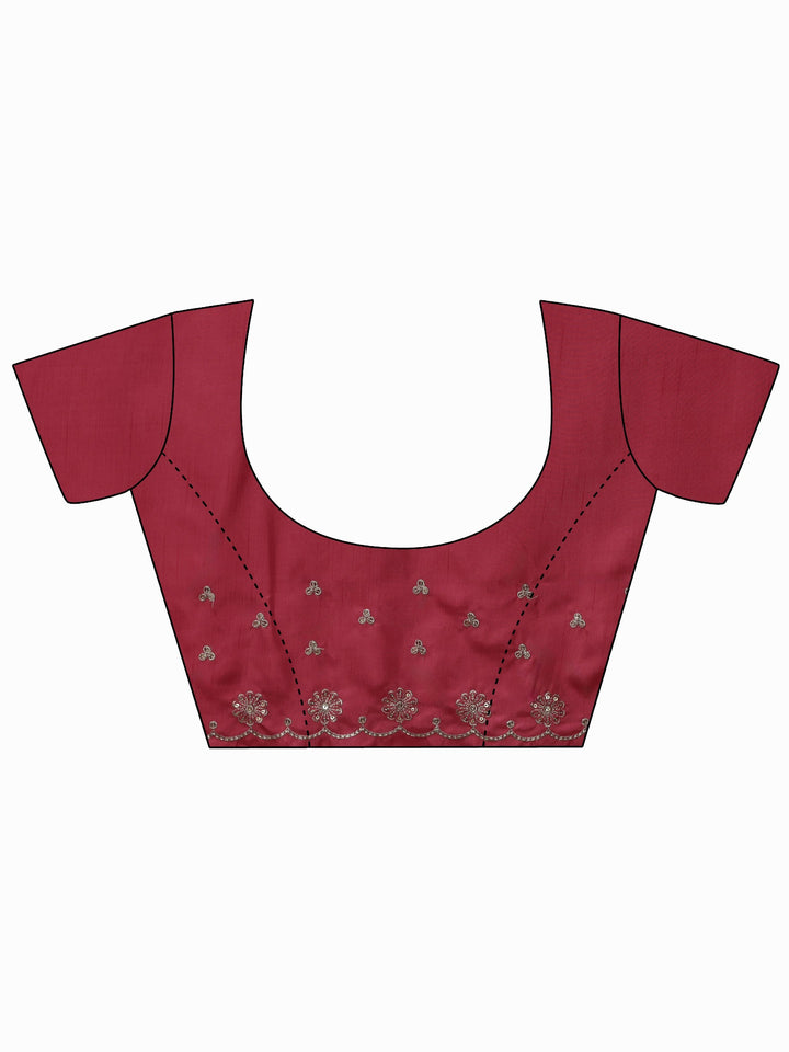 Libas Maroon Floral Embroidered Tissue Saree