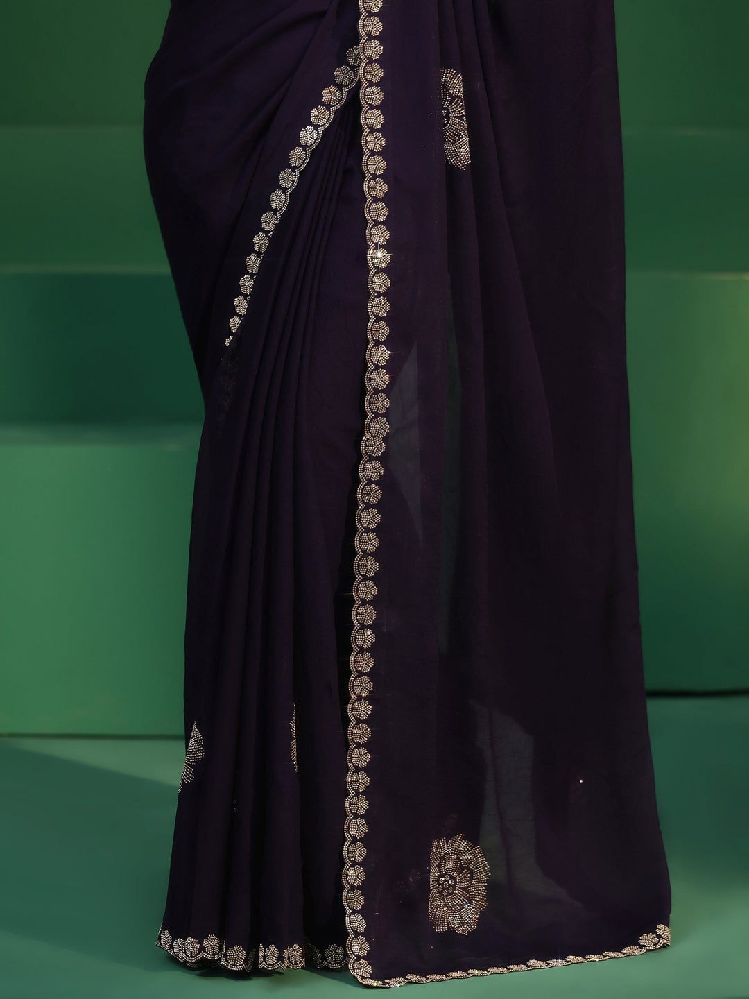 Libas Midnight Purple Embellished Silk Blend Saree