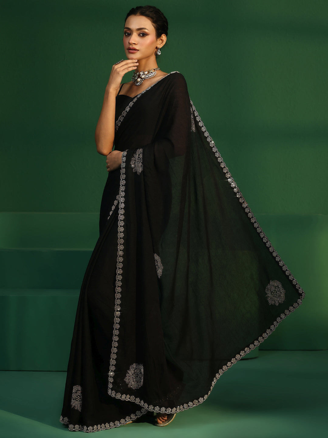 Libas Midnight Black Embellished Silk Blend Saree