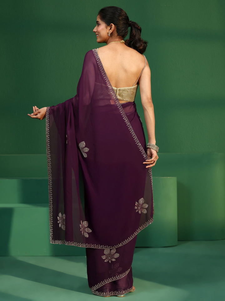 Libas Burgundy Embellished Georgette Saree