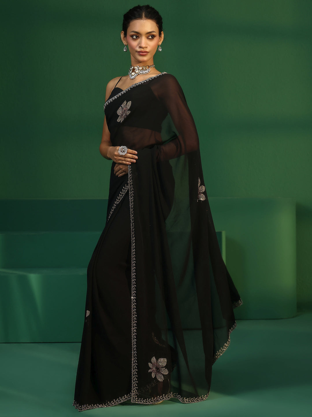Libas Midnight Black Embellished Georgette Saree