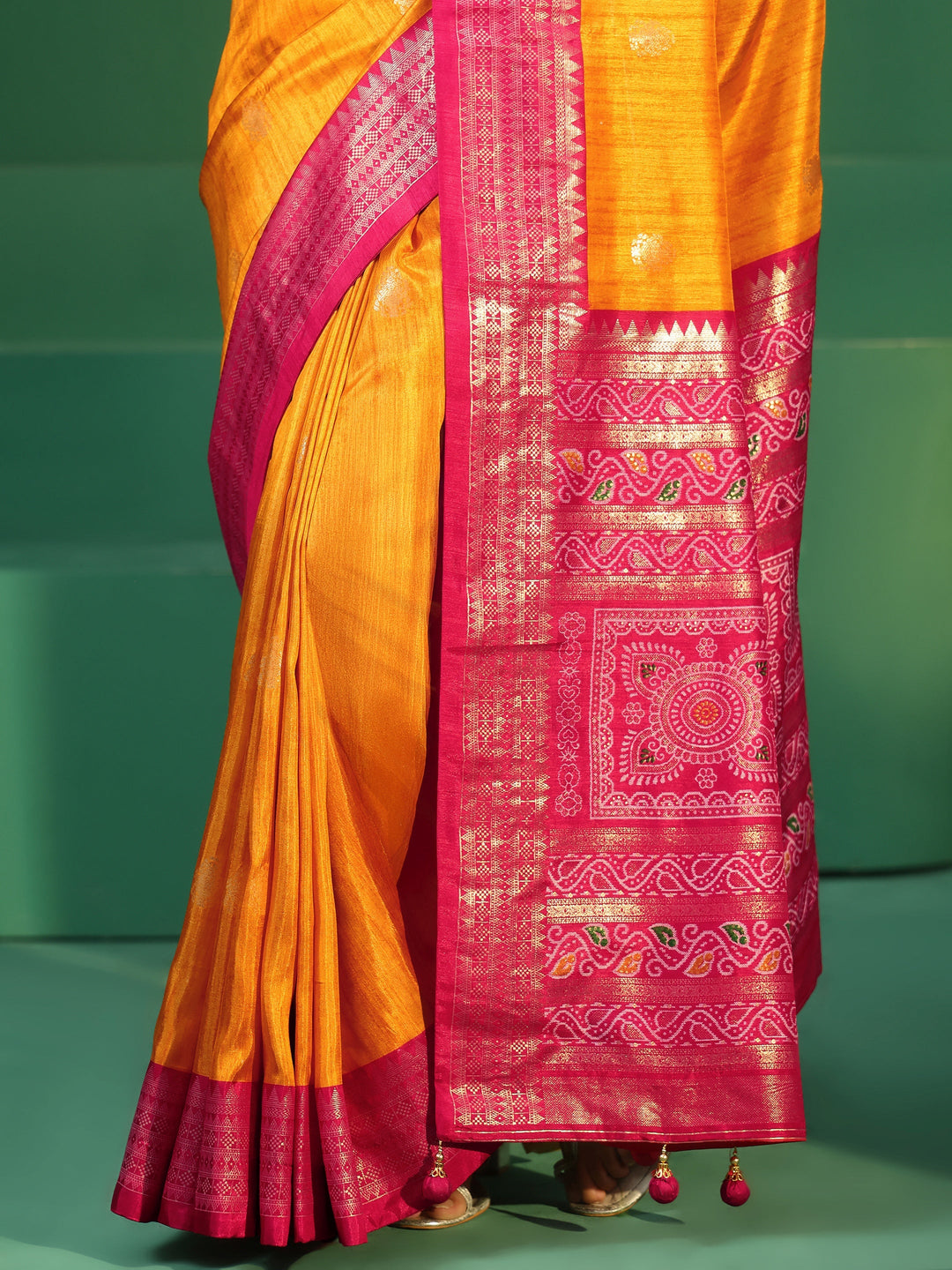 Libas Mustard Printed Silk Blend Saree