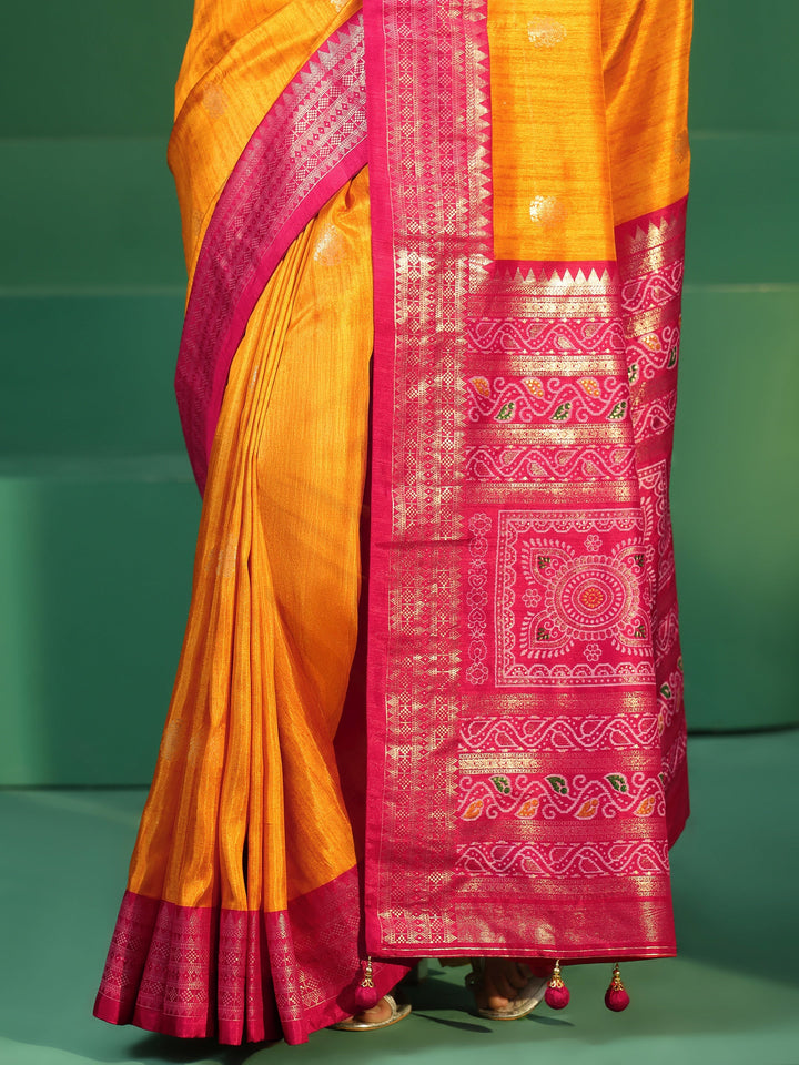 Libas Mustard Printed Silk Blend Saree