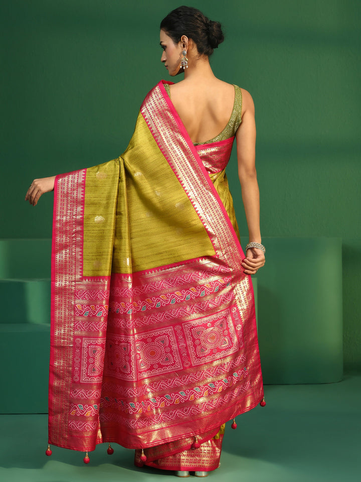 Libas Fern Green Printed Silk Blend Saree