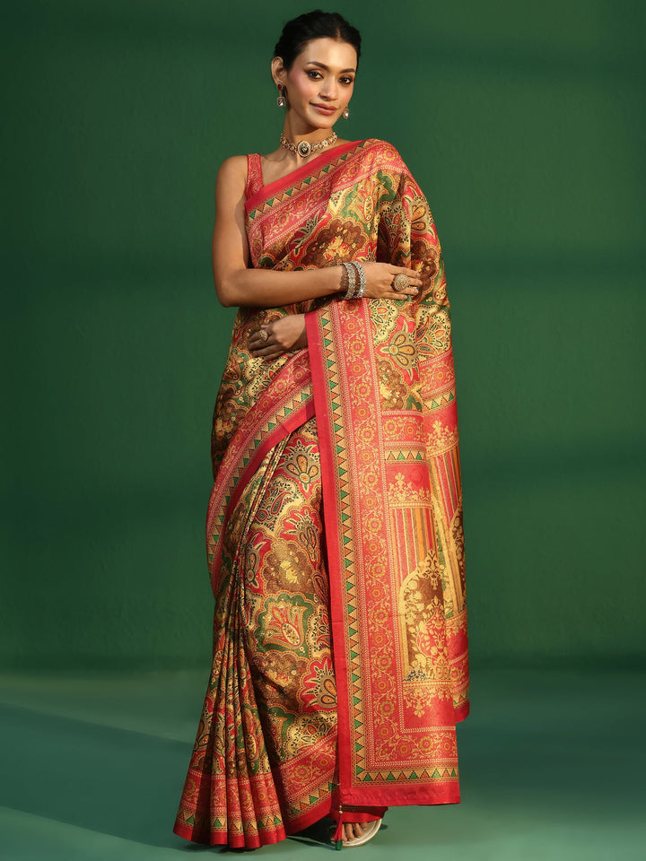 Libas Multicolour Woven Design Silk Blend Saree