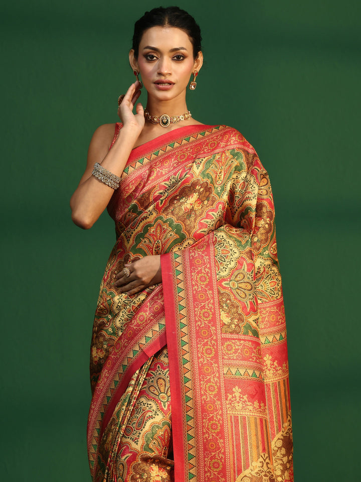 Libas Multicolour Woven Design Silk Blend Saree
