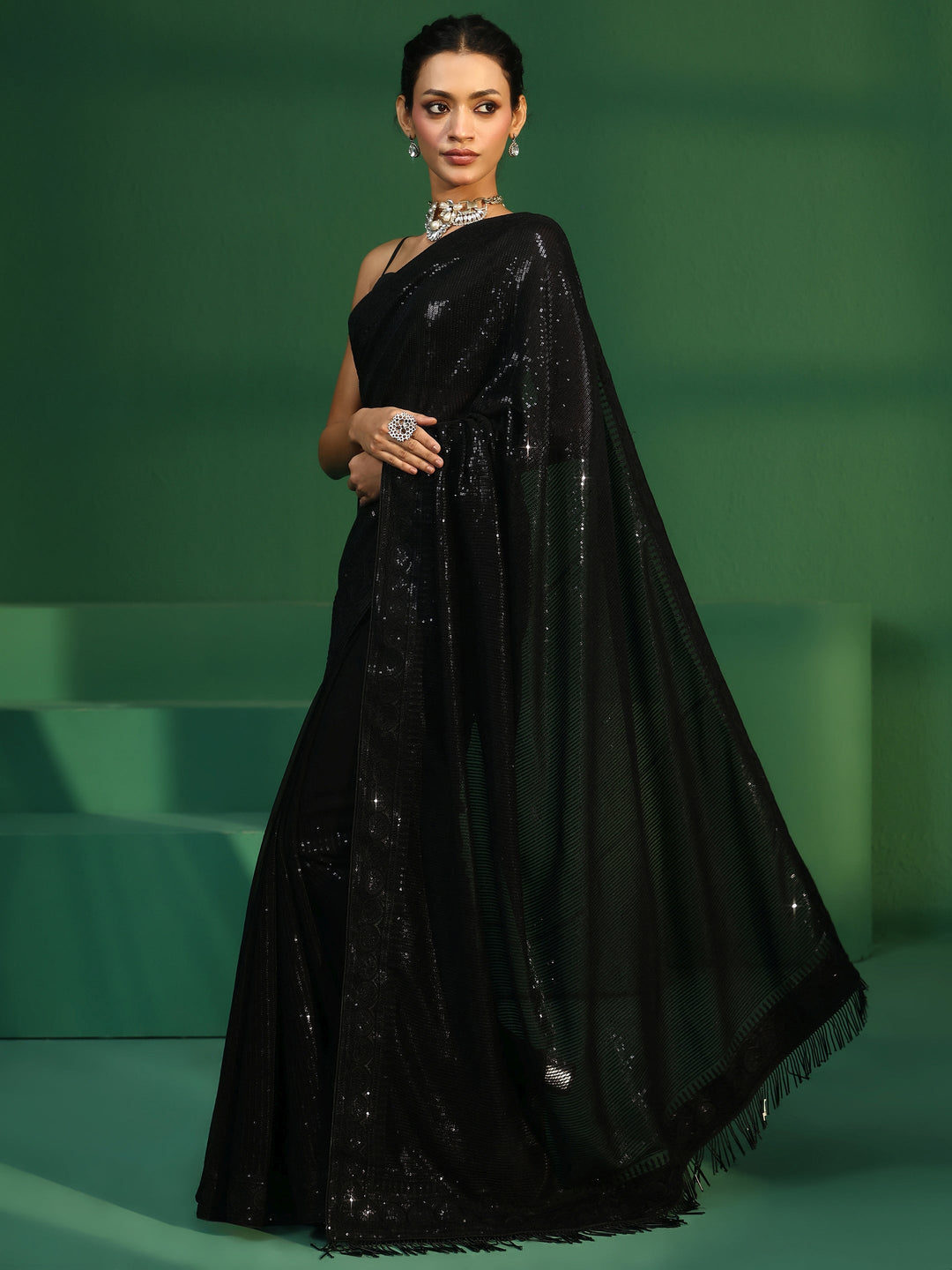 Libas Art Black Sequin Embellished Georgette Saree