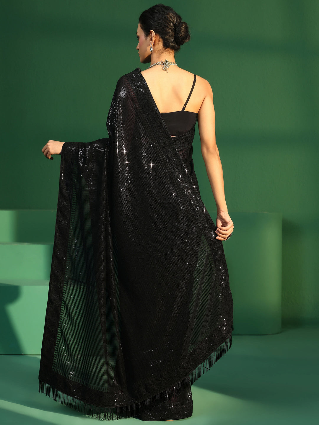 Libas Art Black Sequin Embellished Georgette Saree