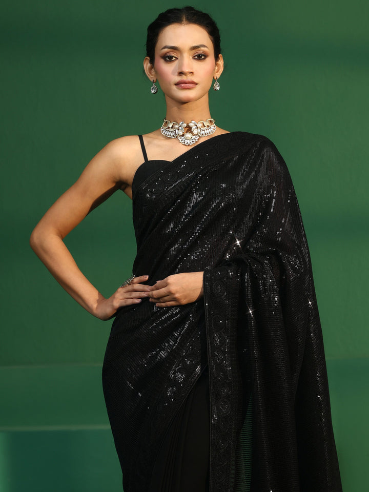 Libas Art Black Sequin Embellished Georgette Saree