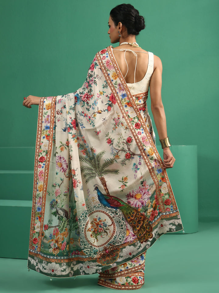 Libas Art Multicolour Floral Printed Chiffon Saree