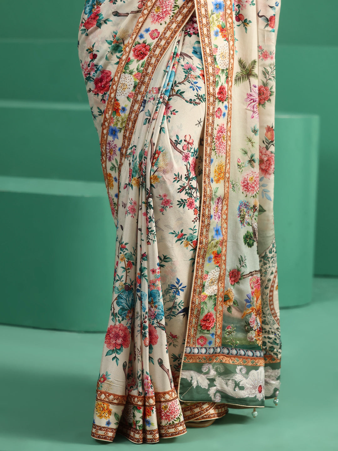 Libas Art Multicolour Floral Printed Chiffon Saree