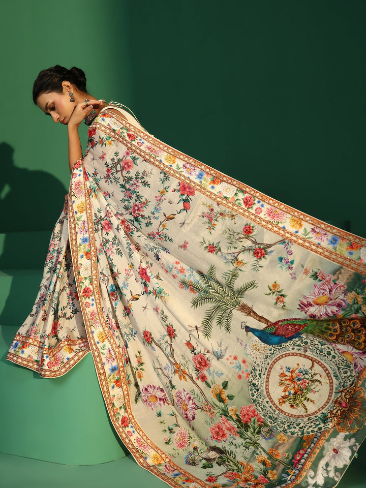 Libas Art Multicolour Floral Printed Chiffon Saree