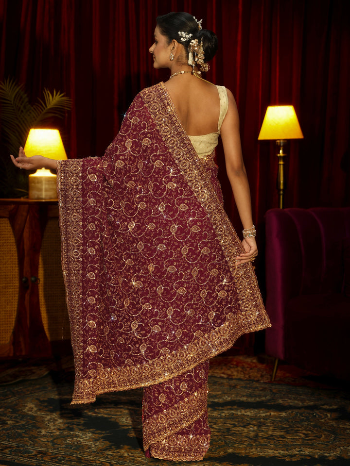Libas Art Rani Pink Floral Embellished Georgette Saree