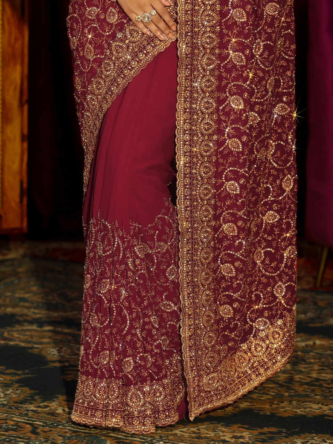 Libas Art Rani Pink Floral Embellished Georgette Saree